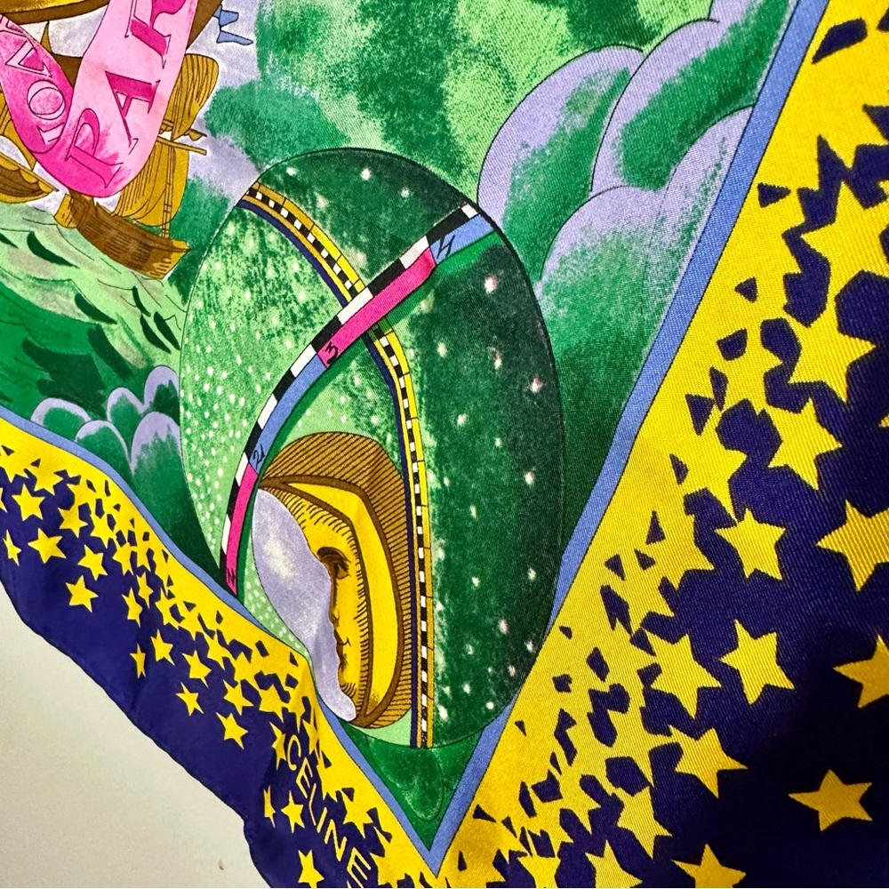 🥂SOLD🥂1990 CELINE PARIS Vintage Silk Bright Celestial Square Scarf - Picture 9 of 11